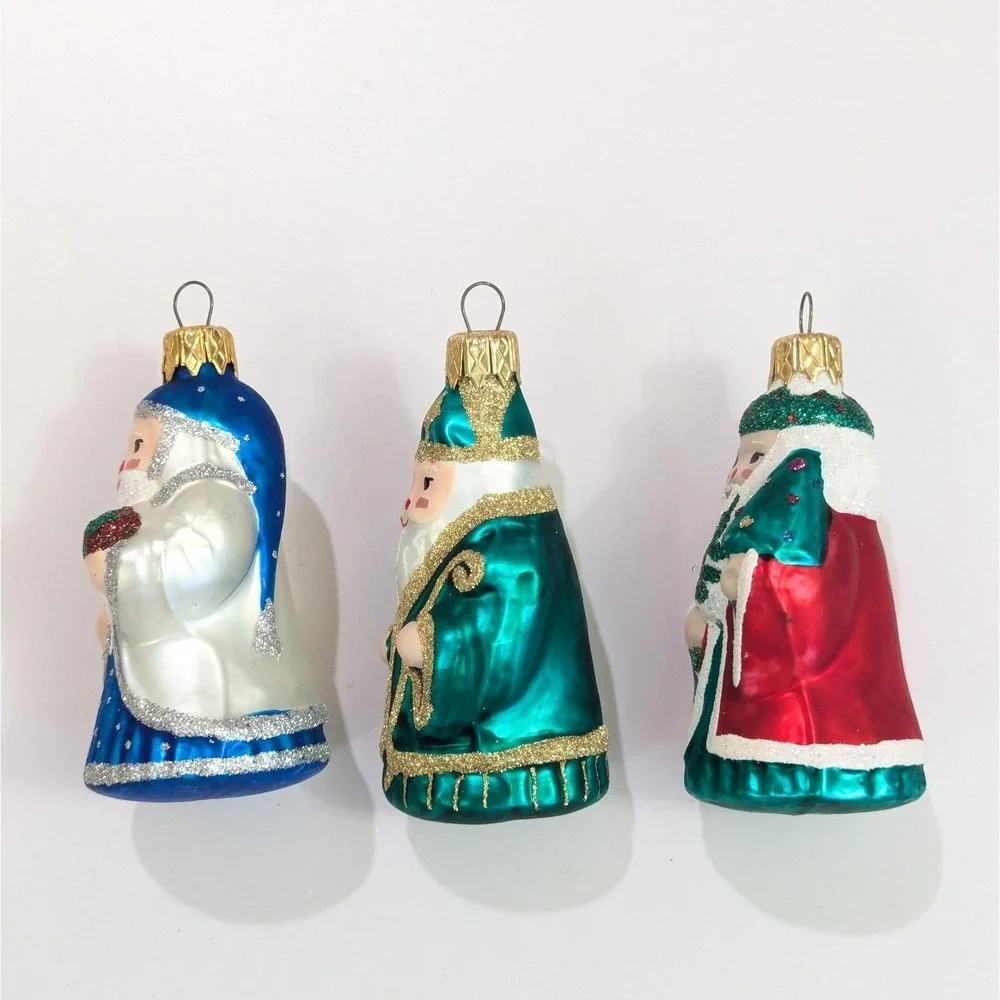 Handcrafted Blown Glass Christmas Ornament Set of 3 European Santa Claus Mexico